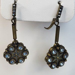 *4/$20* Antique-looking copper-colored with blue stone lever back drop earrings